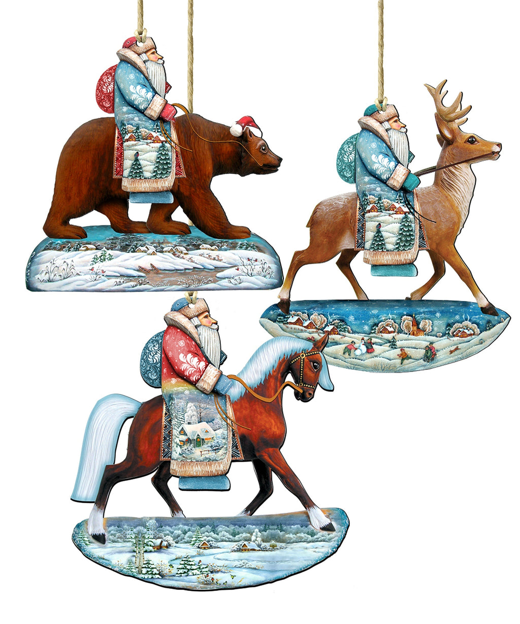 Riding Santa Wooden Ornaments Set of 3 by G. DeBrekht