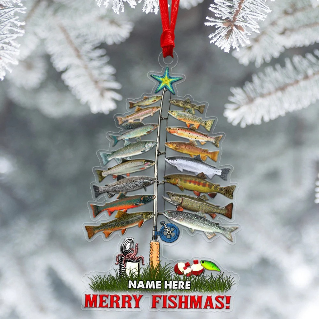 Merry Fishmas Flat Fishing - Personalized Custom Shaped Acrylic Ornament