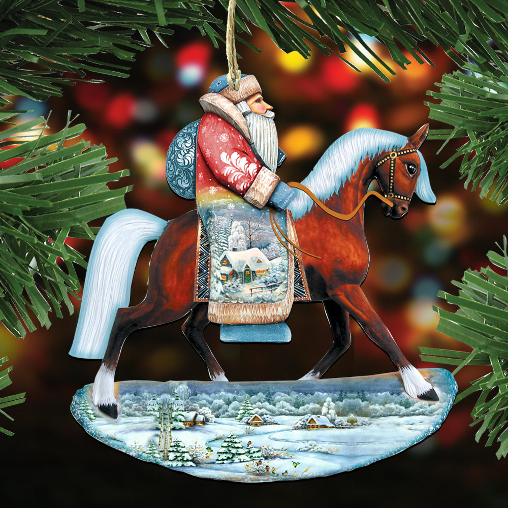 Riding Santa Wooden Ornaments Set of 3 by G. DeBrekht