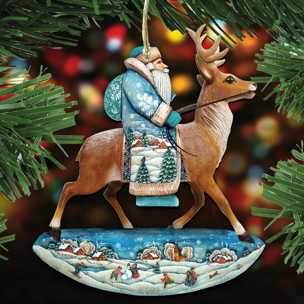 Riding Santa Wooden Ornaments Set of 3 by G. DeBrekht