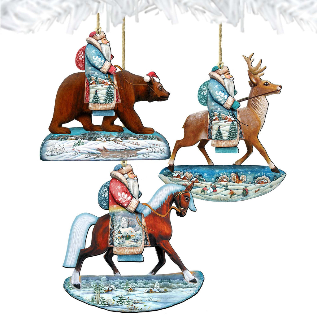 Riding Santa Wooden Ornaments Set of 3 by G. DeBrekht